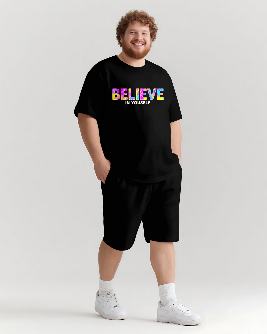 Big & Tall Graphic Streetwear T-Shirt Shorts Set for big men view 3