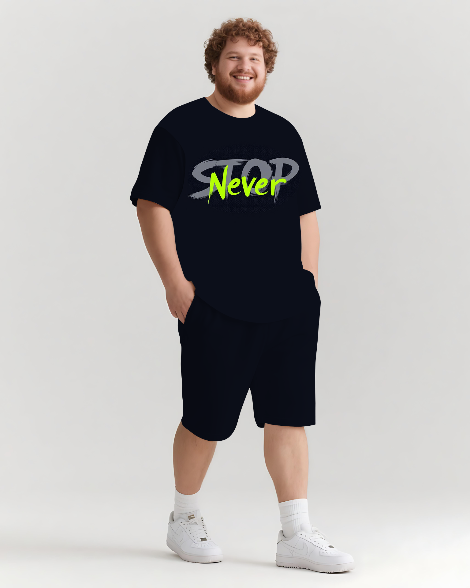 Big & Tall Graphic Streetwear T-Shirt Shorts Set for big men view 2