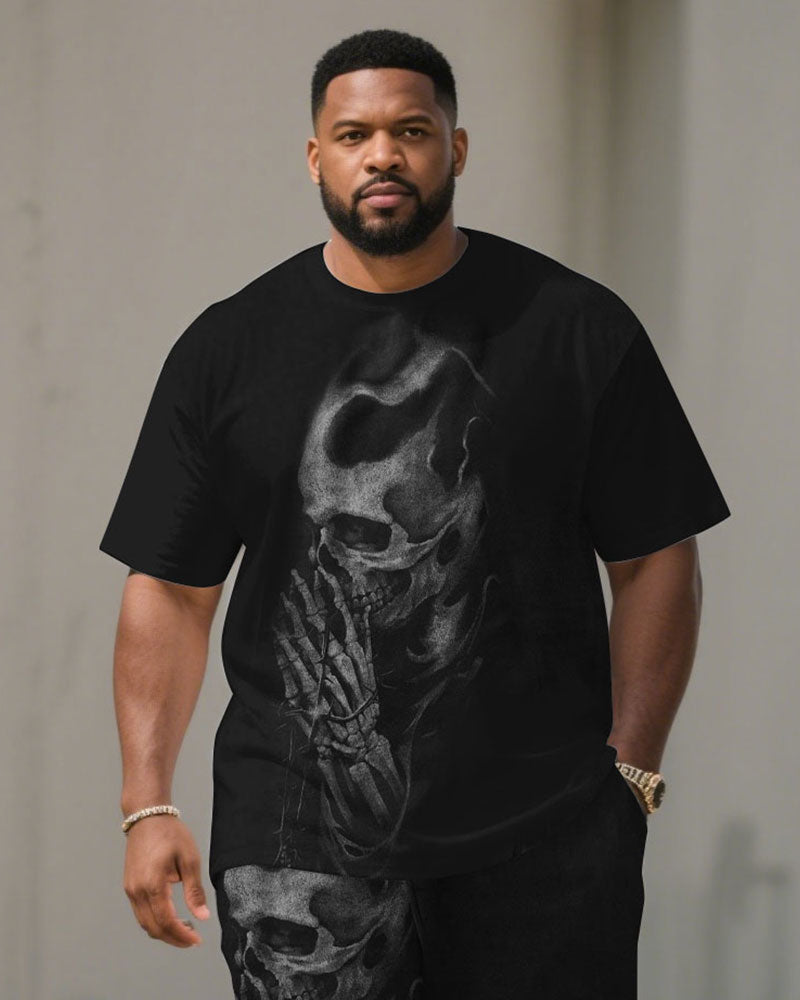 Big & Tall Black Graphic Skull T-Shirt Shorts Set for big men view 2