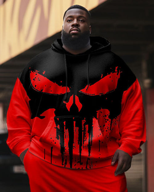 Big & Tall Colorblock Skull Hoodie Sweatpants Set for big men view 2
