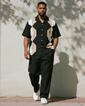 Big & Tall Black Geometric T-Shirt Pants Set for big men view 1