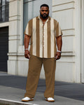 Big & Tall Khaki Striped T-Shirt Pants Set for big men view 1