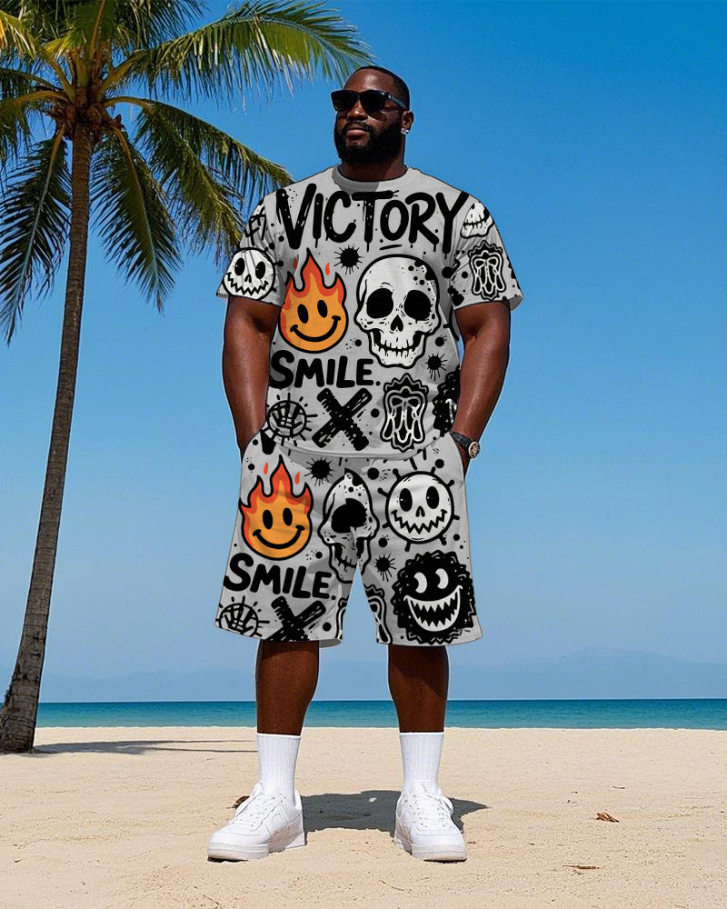Big & Tall Graphic Streetwear T-Shirt Shorts Set for big men view 1