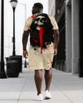 Big & Tall Black Graphic T-Shirt Shorts Set for big men view 1