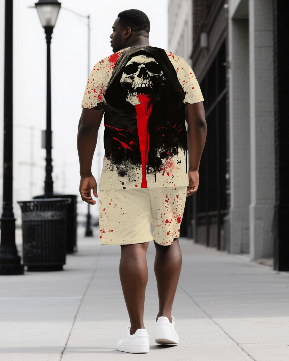 Big & Tall Black Graphic T-Shirt Shorts Set for big men view 1