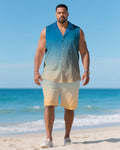 Big & Tall White Blue Hawaiian T-Shirt Shorts Set for big men view 1