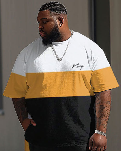 Big & Tall Colorblock Graphic T-Shirt Pants Set for big men view 2