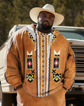 Big & Tall Brown Western Hoodie Sweatpants Set for big men view 2