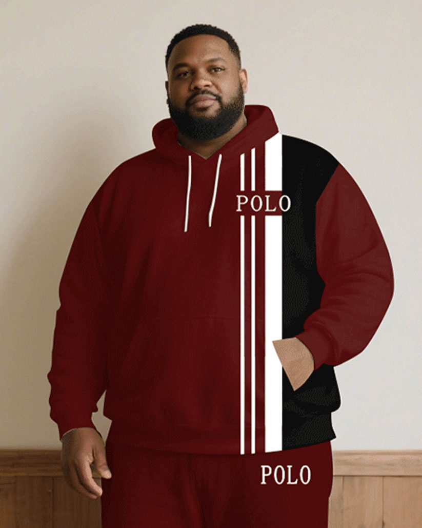 Big & Tall Black White Hoodie Sweatpants Set for big men view 2