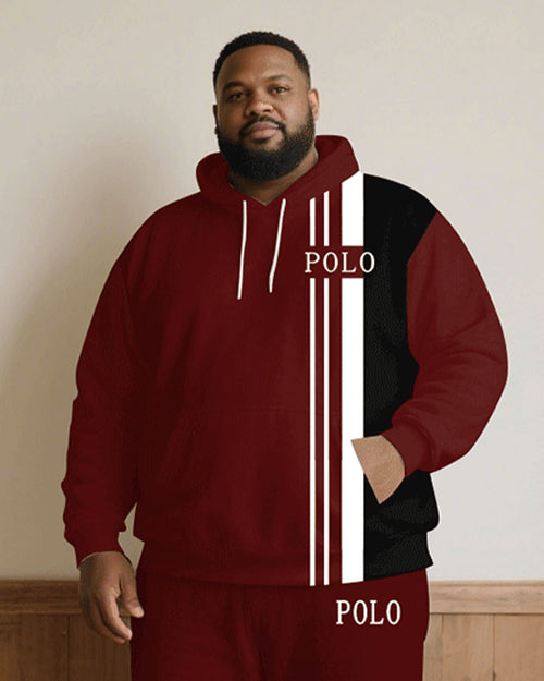 Big & Tall Black White Hoodie Sweatpants Set for big men view 2