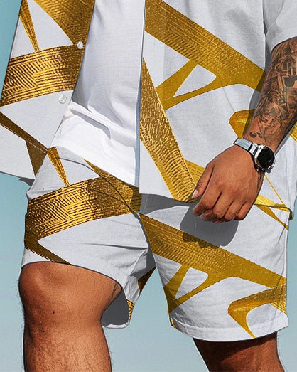 Big & Tall Geometric T-Shirt Shorts Set for big men view 3