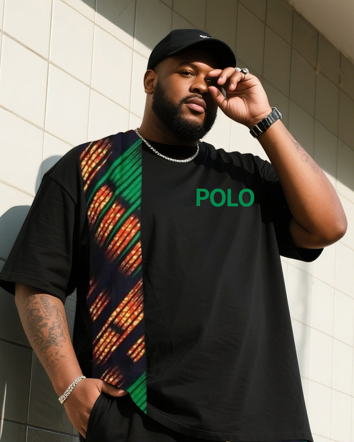 Big & Tall Patchwork Two-piece Set for big men view 2