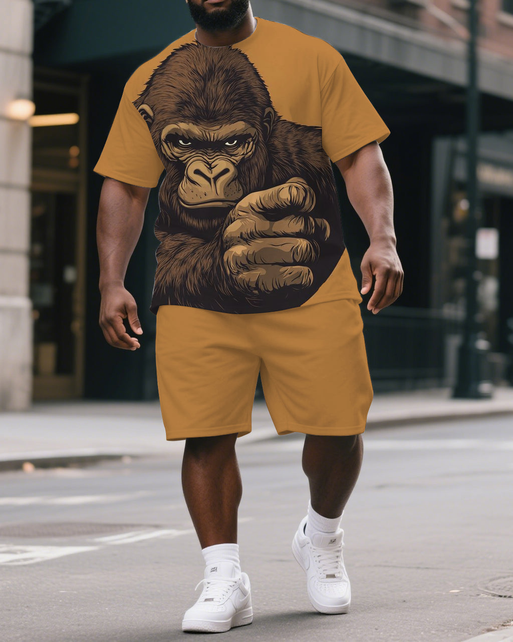 Big & Tall Yellow Graphic T-Shirt Shorts Set for big men view 1
