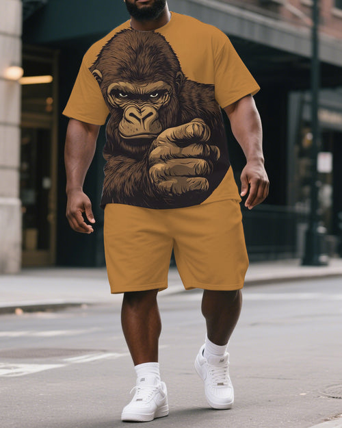Big & Tall Yellow Graphic T-Shirt Shorts Set for big men view 1