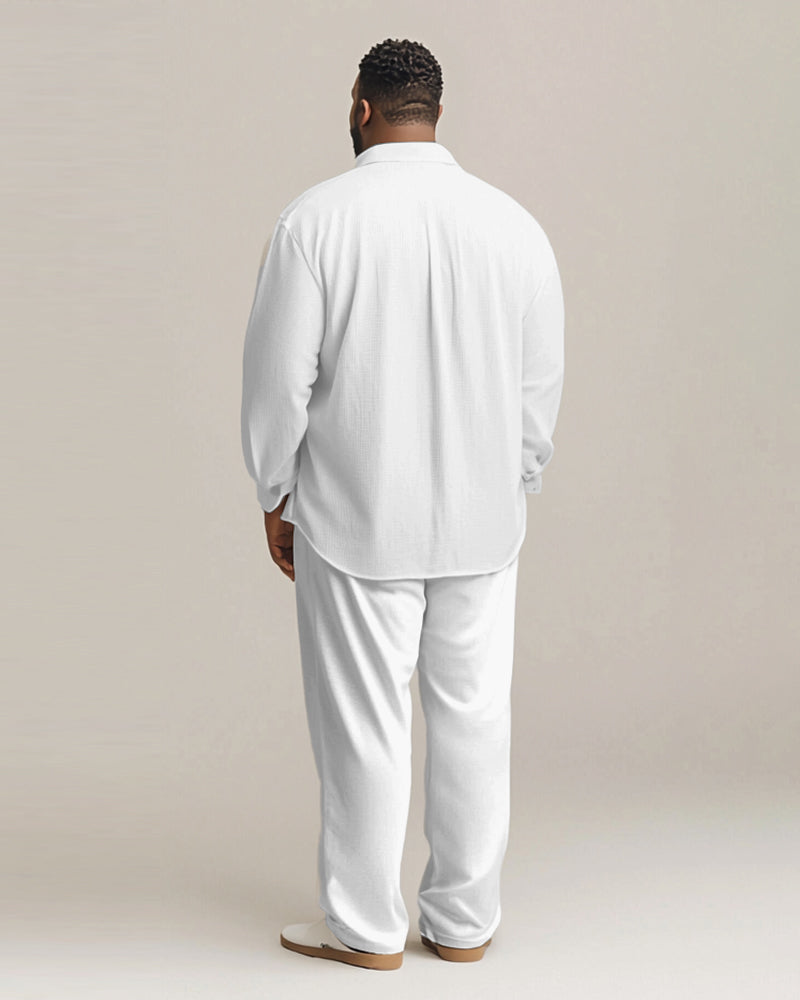 Big & Tall White Geometric Stripe T-Shirt Pants Set for men view 4