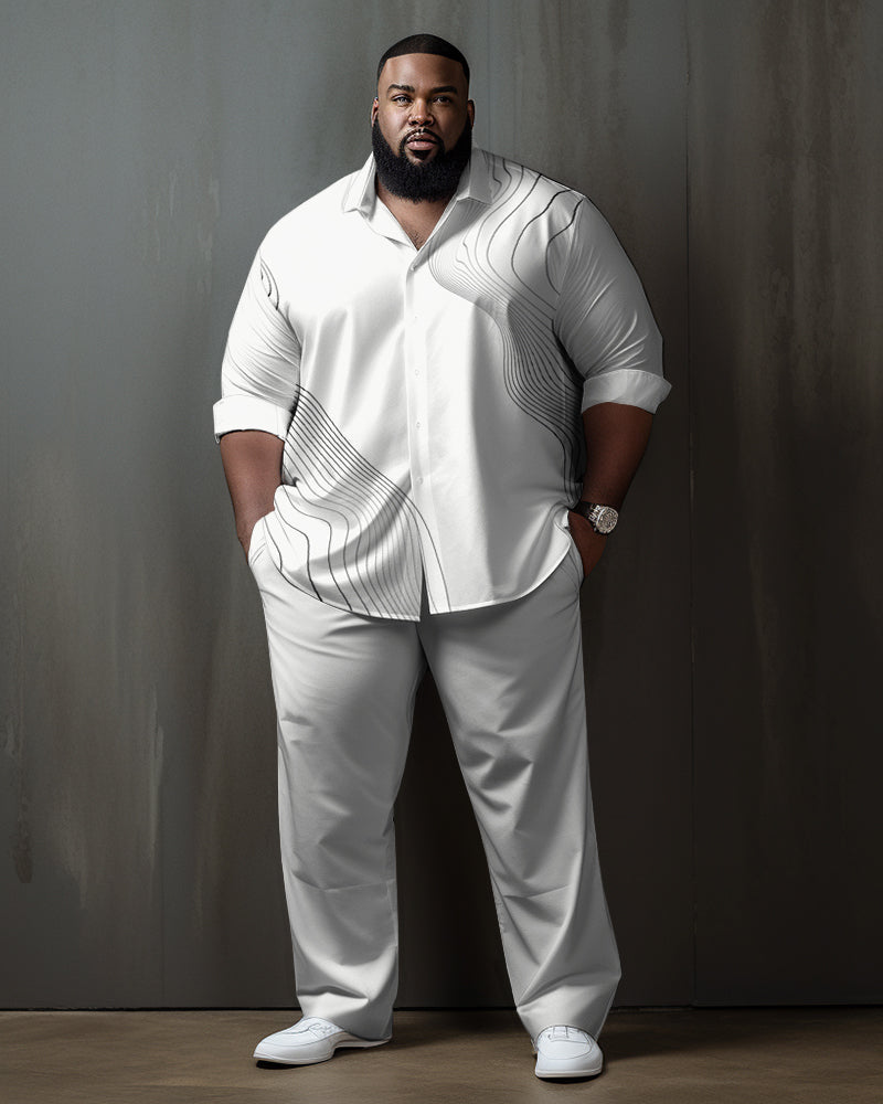 Big & Tall White Geometric T-Shirt Pants Set for big men view 1