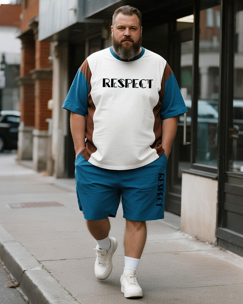 Big & Tall Blue Colorblock Graphic T-Shirt Shorts Set for big men view 1