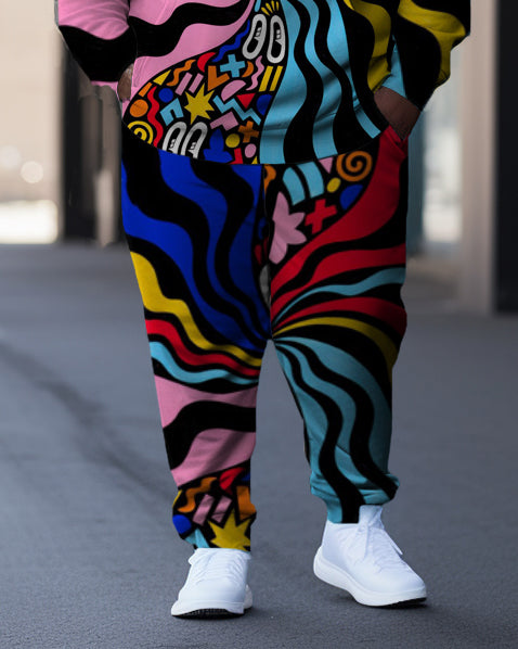 Big & Tall Graffiti Streetwear Hoodie Sweatpants Set for big men view 3