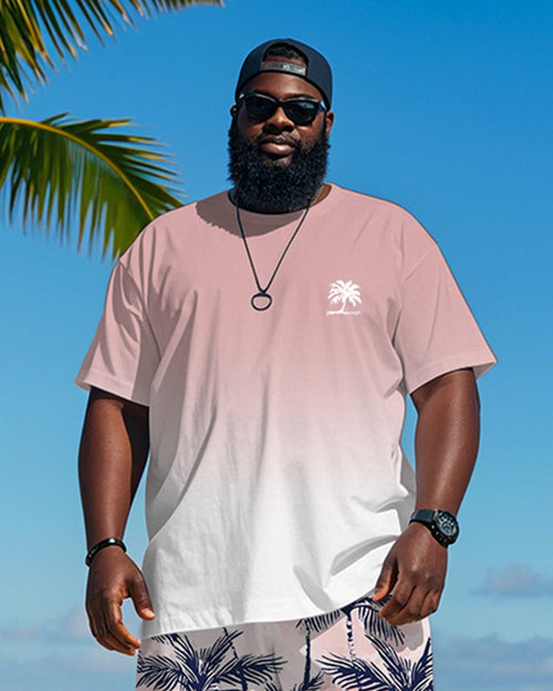 Big & Tall Pink Hawaiian Graphic T-Shirt Shorts Set for big men view 2