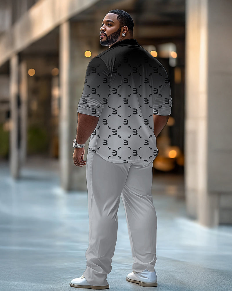 Big & Tall Black Gray Gradient T-Shirt Pants Set for big men view 4