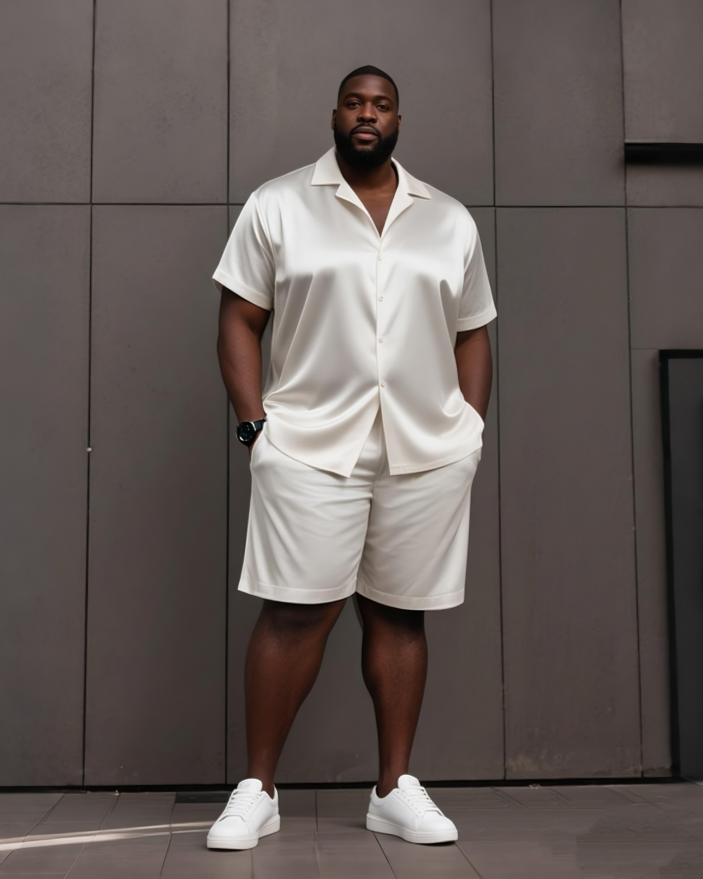 Big & Tall Solid Color T-Shirt Shorts Set for big men