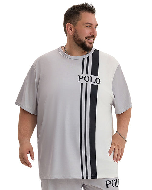 Big & Tall White Gray Colorblock T-Shirt Pants Set for big men view 2
