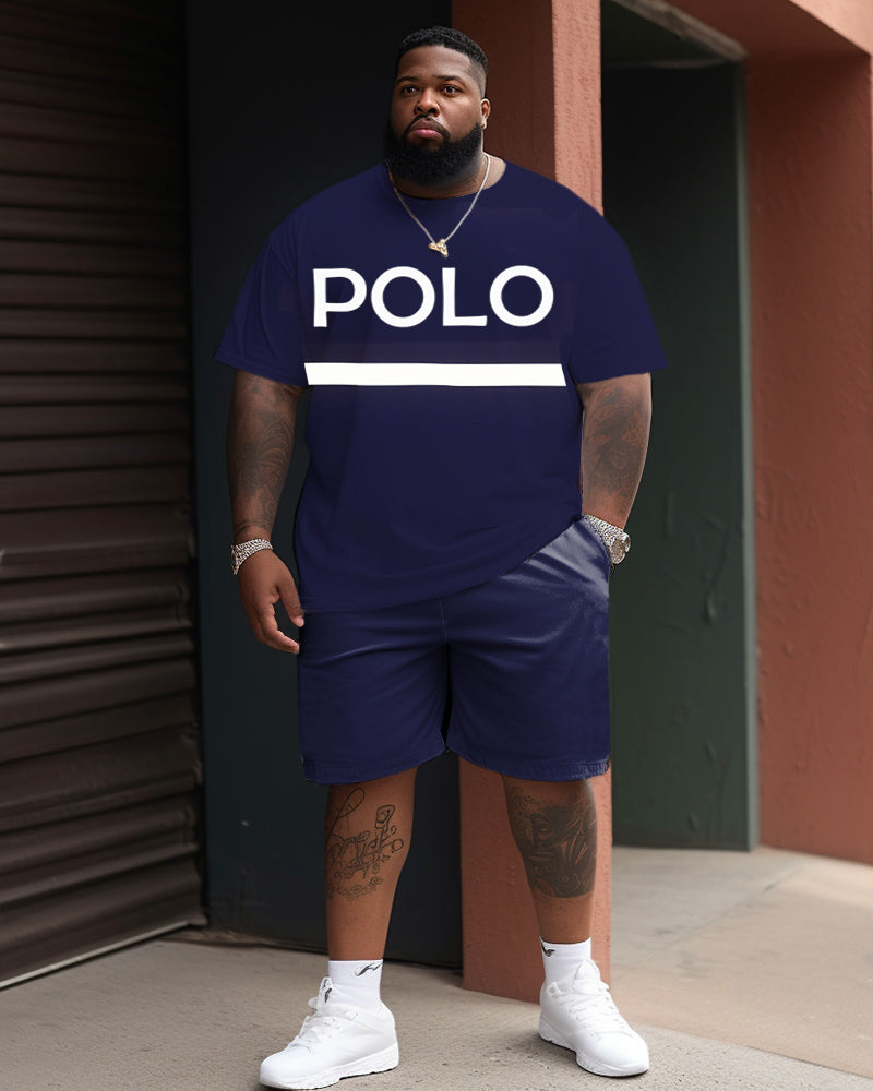 Big & Tall Colorblock Striped T-Shirt Shorts Set for big men view 1