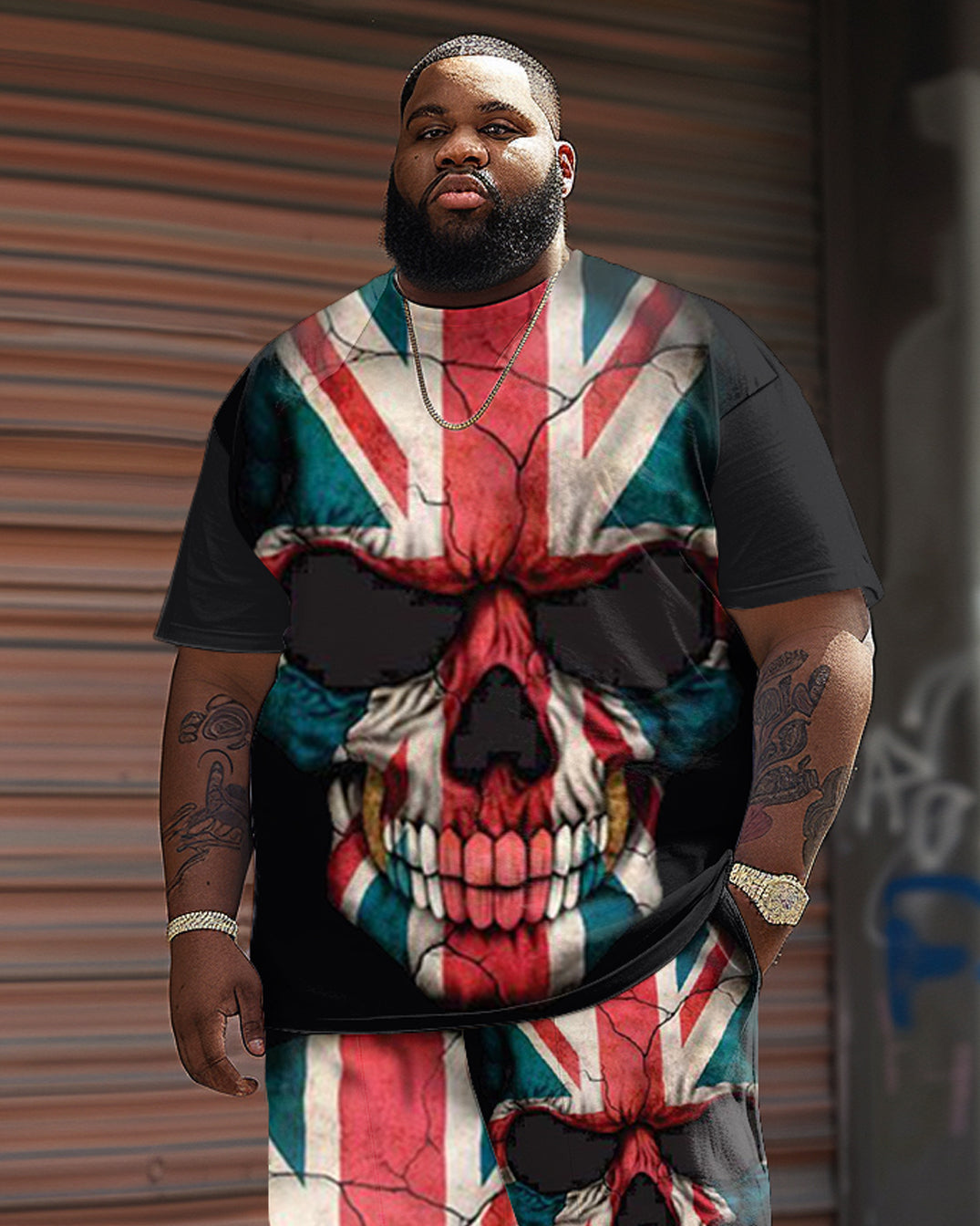 Big & Tall Graphic Streetwear T-Shirt Shorts Set for big men view 3