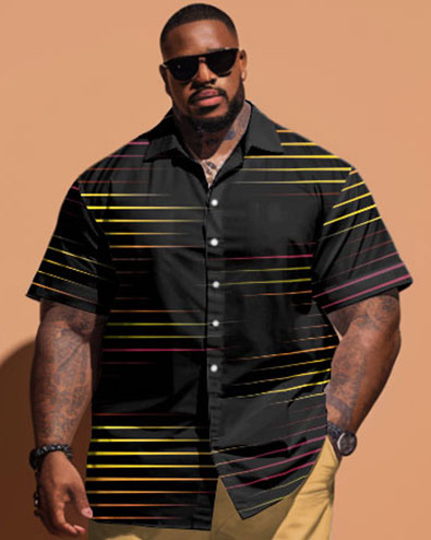Big & Tall Striped Graphic T-Shirt Shorts Set for big men view 2