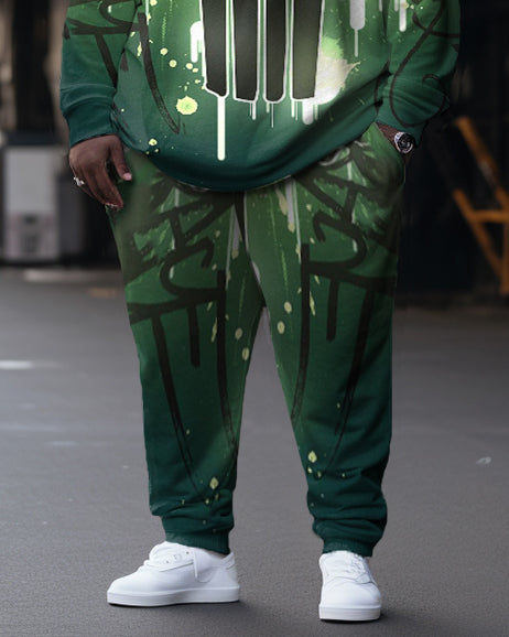 Big & Tall Green Graffiti Skull Hoodie Sweatpants Set for big men view 3