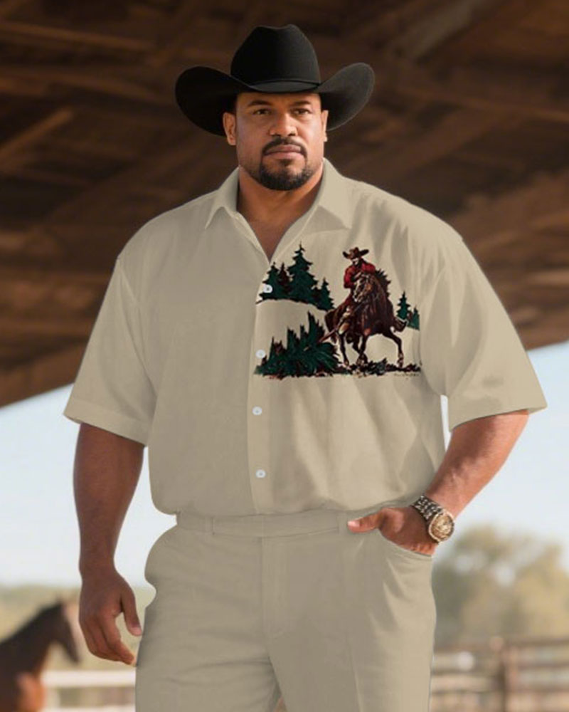 Big & Tall Khaki Western Denim T-Shirt Pants Set for big men view 2