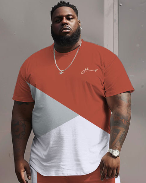 Big & Tall White Red Colorblock Two-piece Set for big men view 3