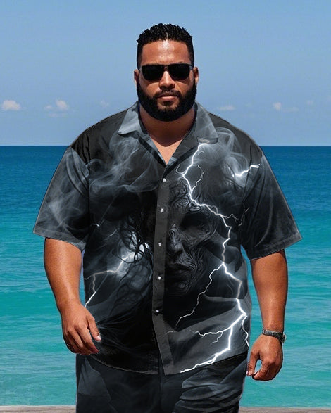 Big & Tall Geometric Streetwear T-Shirt Shorts Set for big men view 1