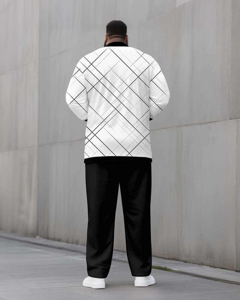 Big & Tall Black White Geometric Two-piece Set for big men view 4