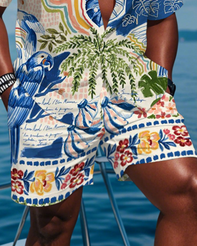 Big & Tall Hawaiian Tropical T-Shirt Shorts Set for big men view 3