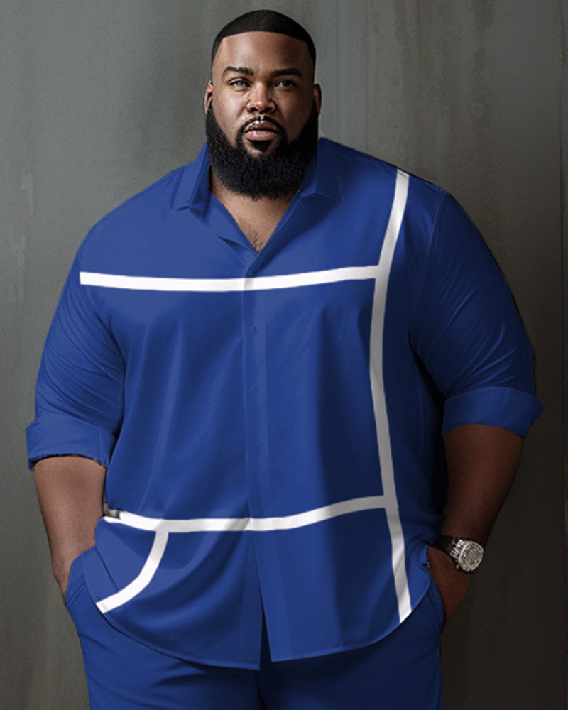 Big & Tall Blue Gradient Striped T-Shirt Shorts Set for big men view 2