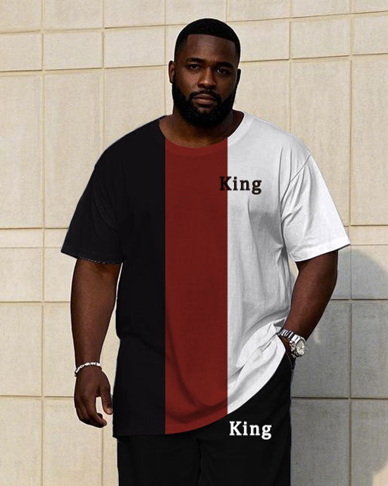 Big & Tall Black White Striped T-Shirt Pants Set for big men view 2