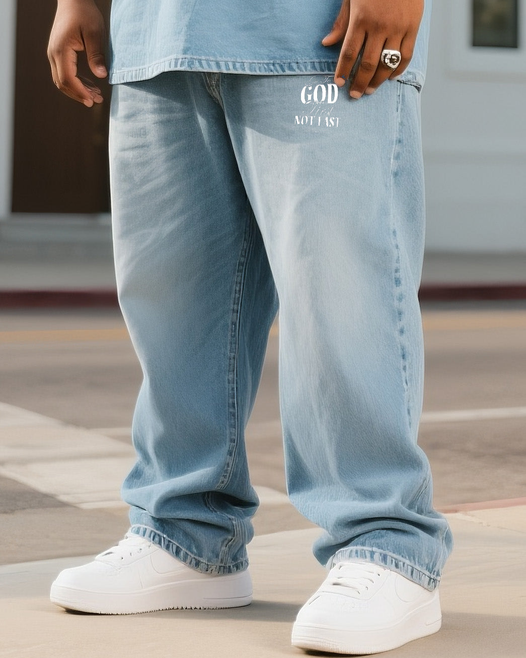 Big & Tall Denim T-Shirt Pants Set for big men view 3