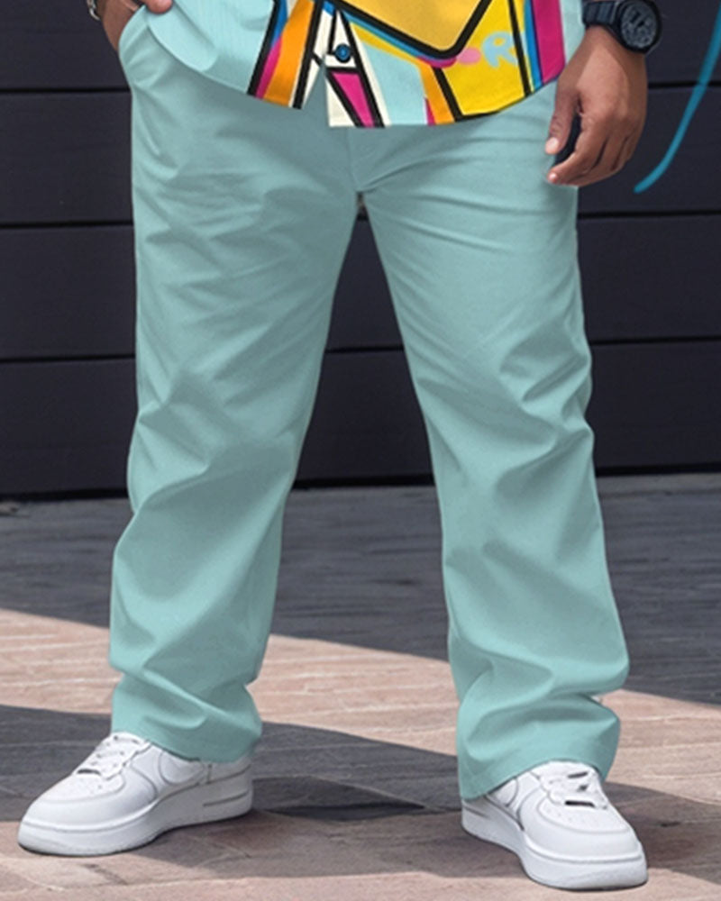 Big & Tall Blue Geometric Graphic T-Shirt Pants Set for big men view 3