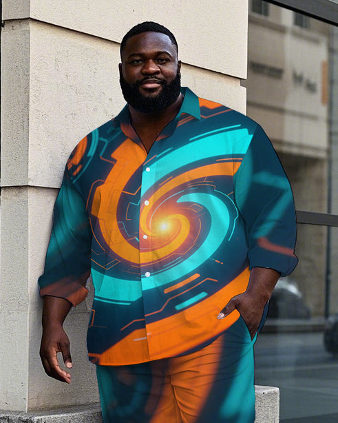 Big & Tall Geometric Streetwear T-Shirt Pants Set for big men view 1