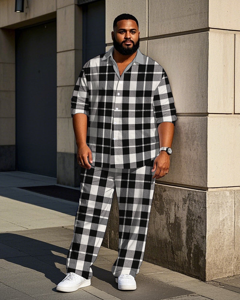 Big & Tall Black White Plaid T-Shirt Pants Set for big men view 1