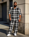 Big & Tall Black White Plaid T-Shirt Pants Set for big men view 1