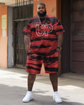 Big & Tall Geometric Graphic Streetwear Two-piece Set for big men view 2