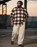 Big & Tall Brown Plaid Graphic T-Shirt Pants Set for big men view 1