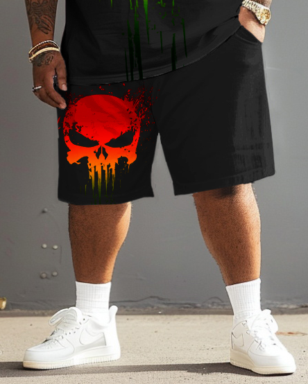 Big & Tall Reggae Graphic Skull T-Shirt Shorts Set for big men view 3