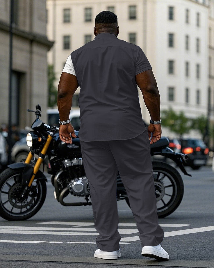 Big & Tall Gray Graphic T-Shirt Pants Set for big men view 4