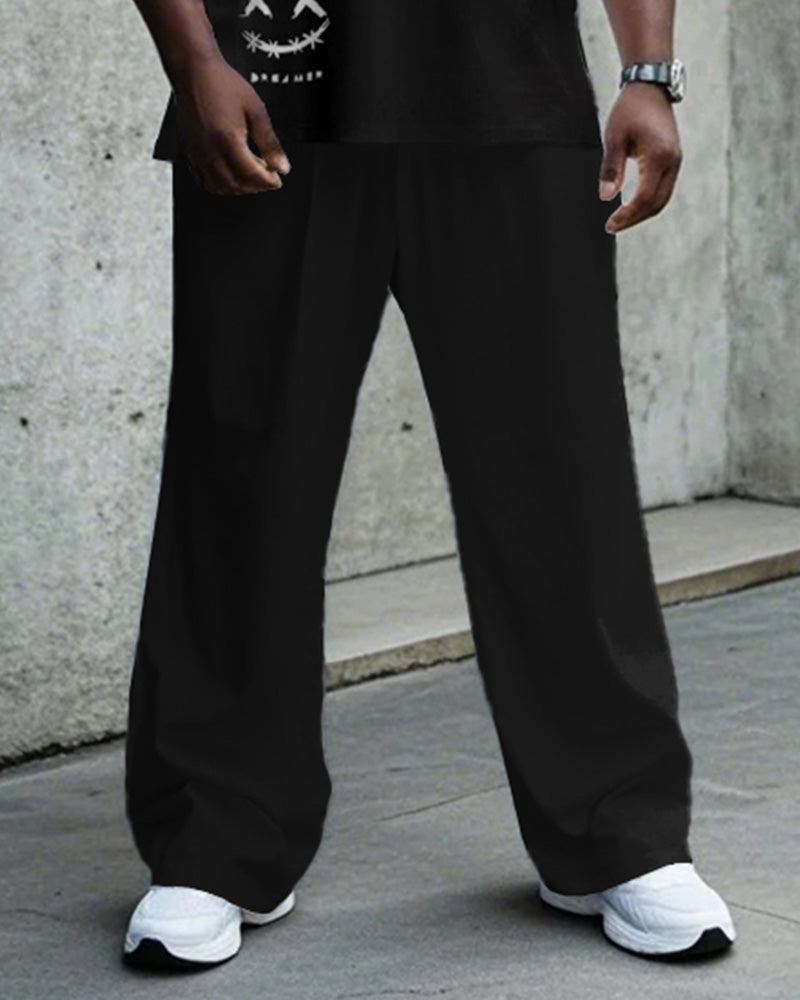 Big & Tall Black Graphic Smiley T-Shirt Pants Set for big men view 3