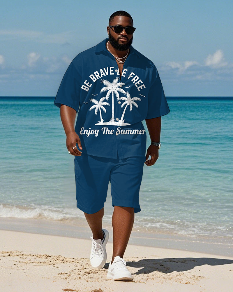 Big & Tall Blue Hawaiian Graphic T-Shirt Shorts Set for big men view 1