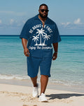 Big & Tall Blue Hawaiian Graphic T-Shirt Shorts Set for big men view 1