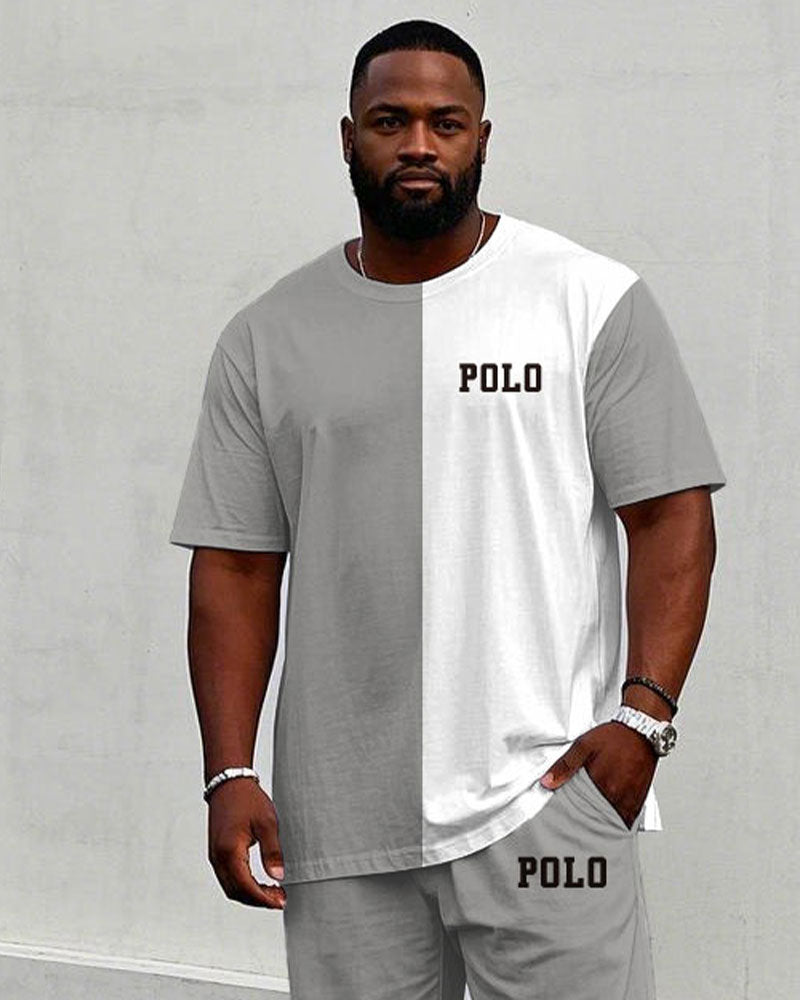 Big & Tall White Gray Graphic T-Shirt Pants Set for big men view 2